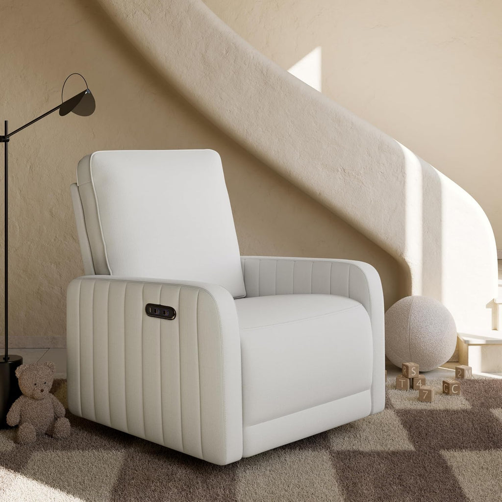 Storkcraft Kyoto Deluxe Extra-Wide Power Recliner Swivel Glider – Premium Electronic Nursery Wide Glider Rocking Chair, Oeko-TEX 100 Certified, Includes Dual-USB Charging Port (Ivory Basketweave)