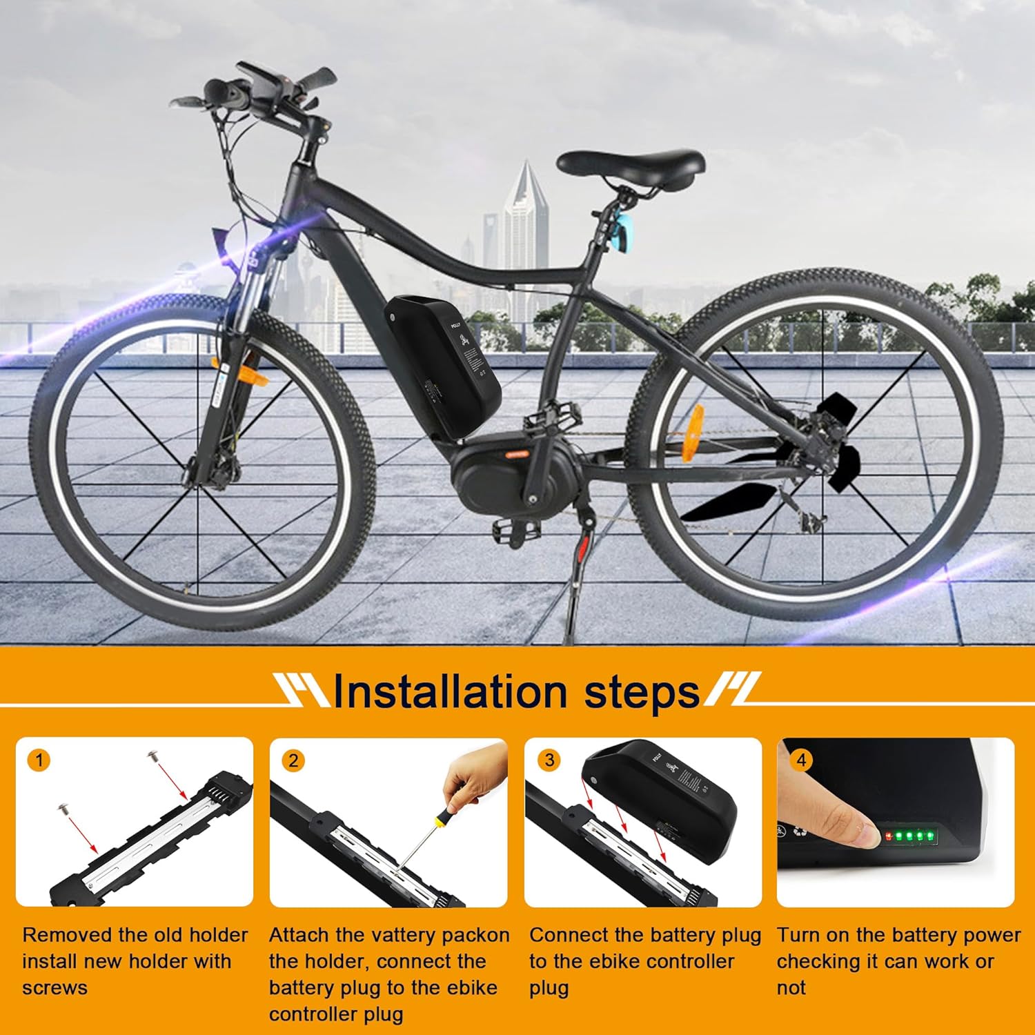 22.4AH Electric Bike Lithium Battery, Removable Ebike Battery with 3A Charger 48V Electric Bicycle Battery Pack with Waterproof Holder for 250W-2000W Motors