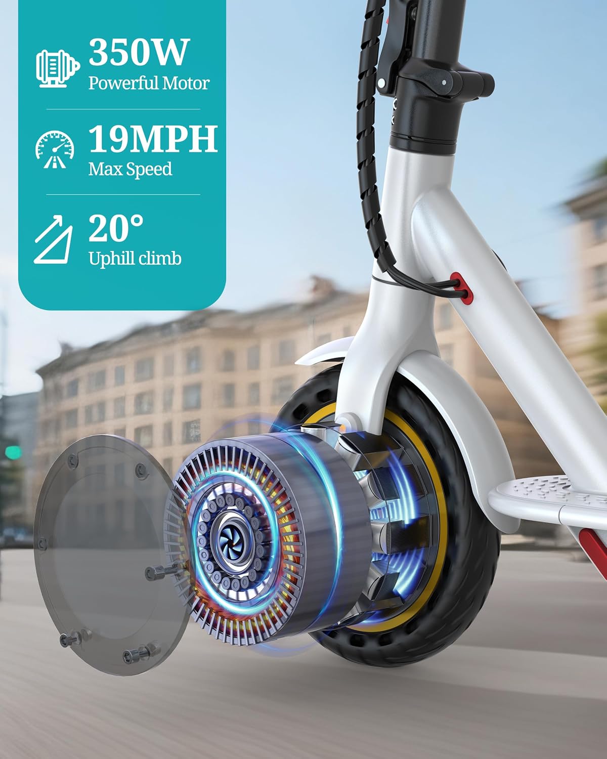 Qlaway Electric Scooter for Adults, 350W/500W Motor, 16-22 Miles Range, 8.5'/10' Solid Tires, Dual Braking & Suspension, Folding Portable Commuting E-Scooter with App