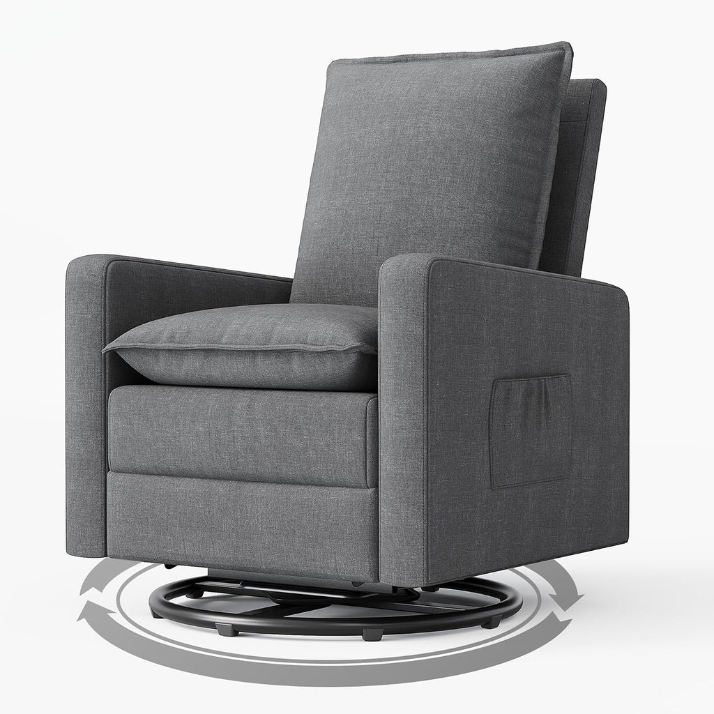 Amopatio Nursery Rocking Recliner, 360° Swivel Glider Chair with Adjustable Backrest, 20° Rocking Nursing Chair, High-Density Cushion Lounge Chair for Nursery Living Room Reading Rest(300 LBS)