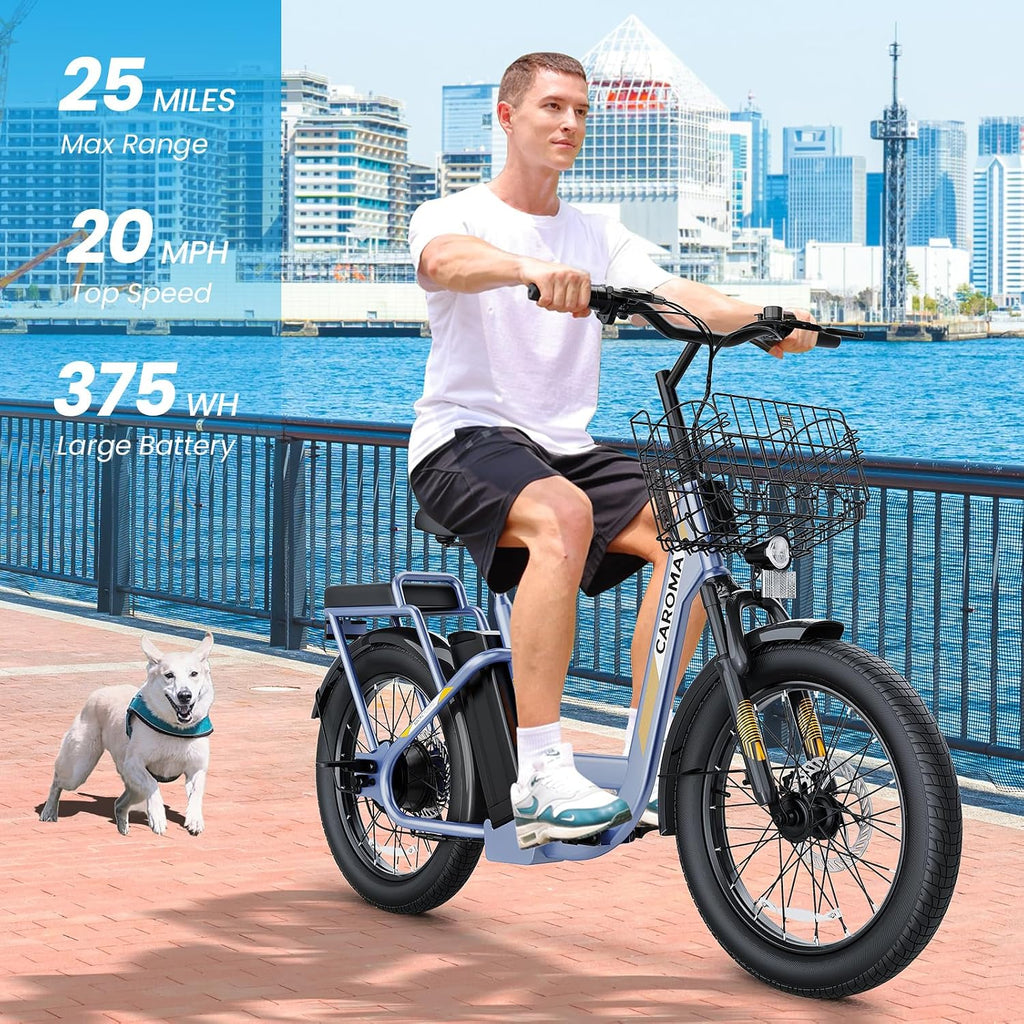 Caroma Peak 1200W/800W/500W/ Electric Scooter with Seat, 20' Off-Road Tires, 15/25/30Miles Range, 20MPH Top Speed, Adjustable Electric Scooter for Adults with Basket, Adults Ebike for Commuting