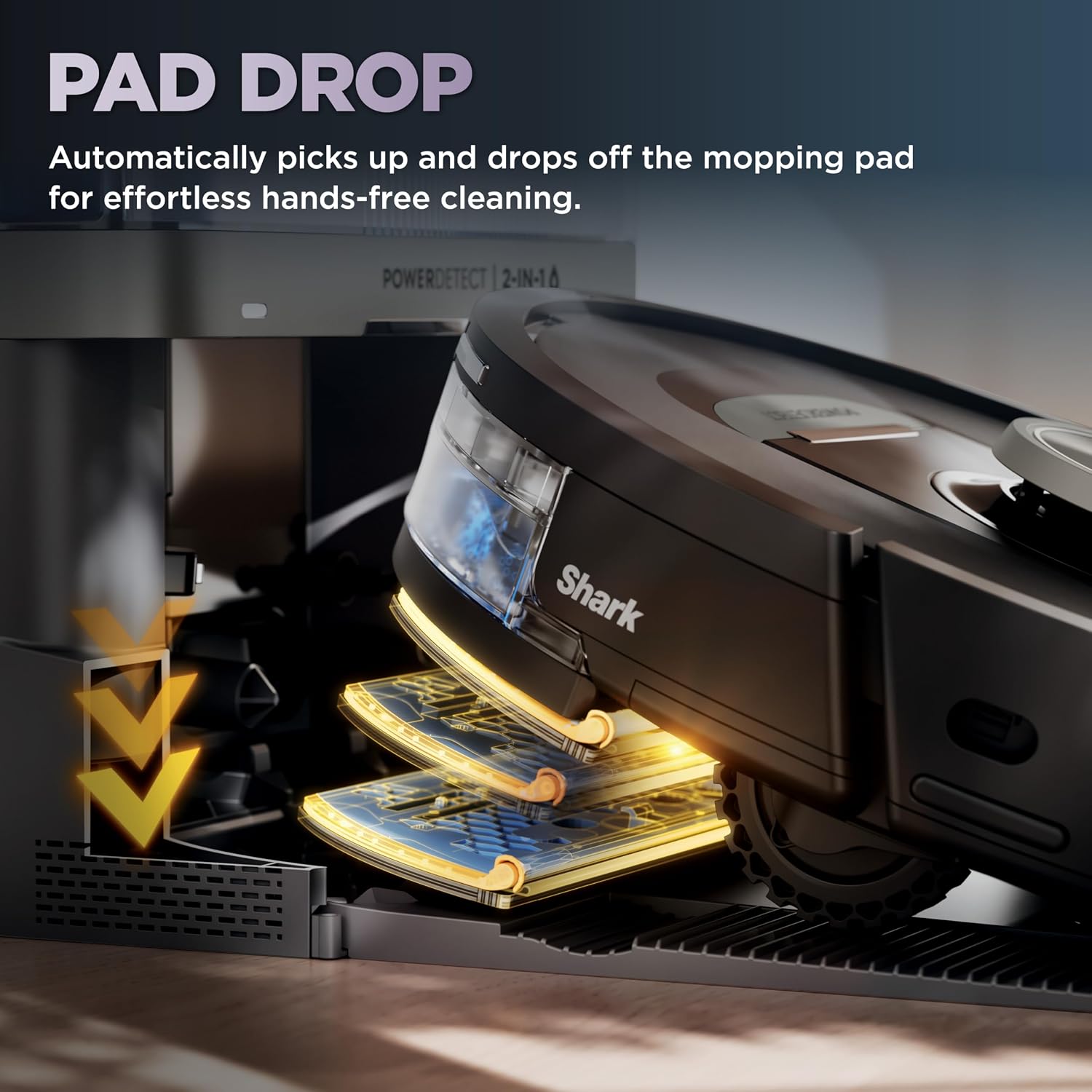 Shark PowerDetect NeverTouch, Self-Empty & Self-Refill, Robot Vacuum and Mop with Bagless, 30-Day Debris Capacity HEPA Base, 30-Day Capacity Refill Tank, Pad Dry, Black, AV2810YS