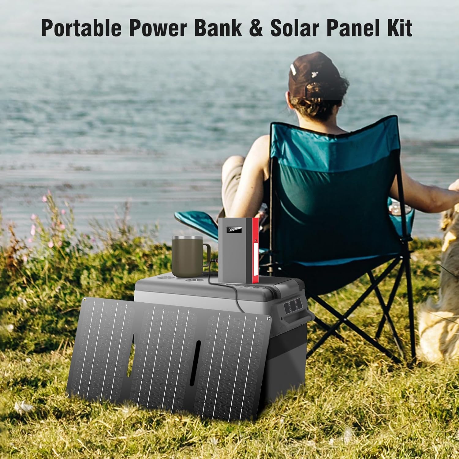 Portable Solar Power Station with Foldable Solar Panel 30W, 110V 120W AC Outlet Solar Power Bank Generator with Panel, Camping Battery Bank with USB C for Laptop Smart Device Outdoor Hiking Fishing