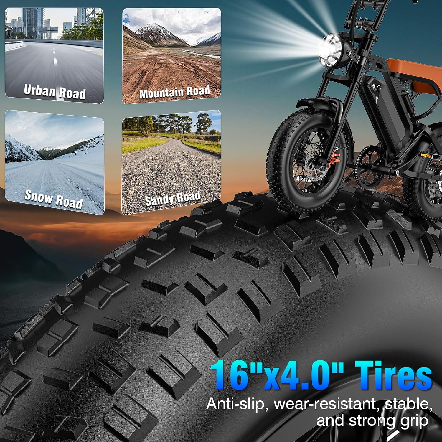 LELEKUAI Electric Bike for Adults, 1200W Peak Power Ebike, 28MPH, 48V 18Ah Removable Battery, 35-Mile Range, 500 LBS Capacity, 16''×4.0'' Fat Tire e-Bike, Moped Electric Bicycle for All-Terrain