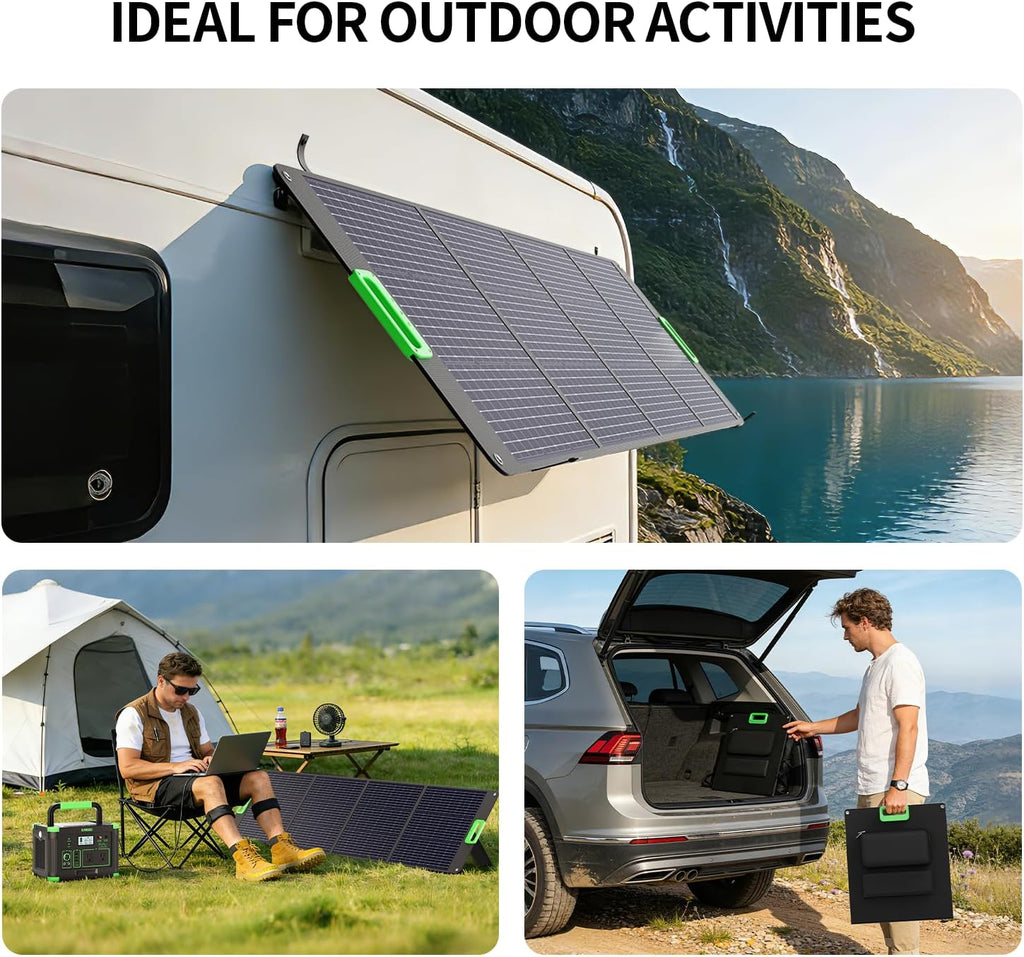 200W High Efficiency ETFE Foldable Solar Panel for Portable Power Station, IP65 Waterproof Solar Charger with Kickstands, DC XT60 & Anderson Outputs for Outdoor RV Camping Emergency Blackout
