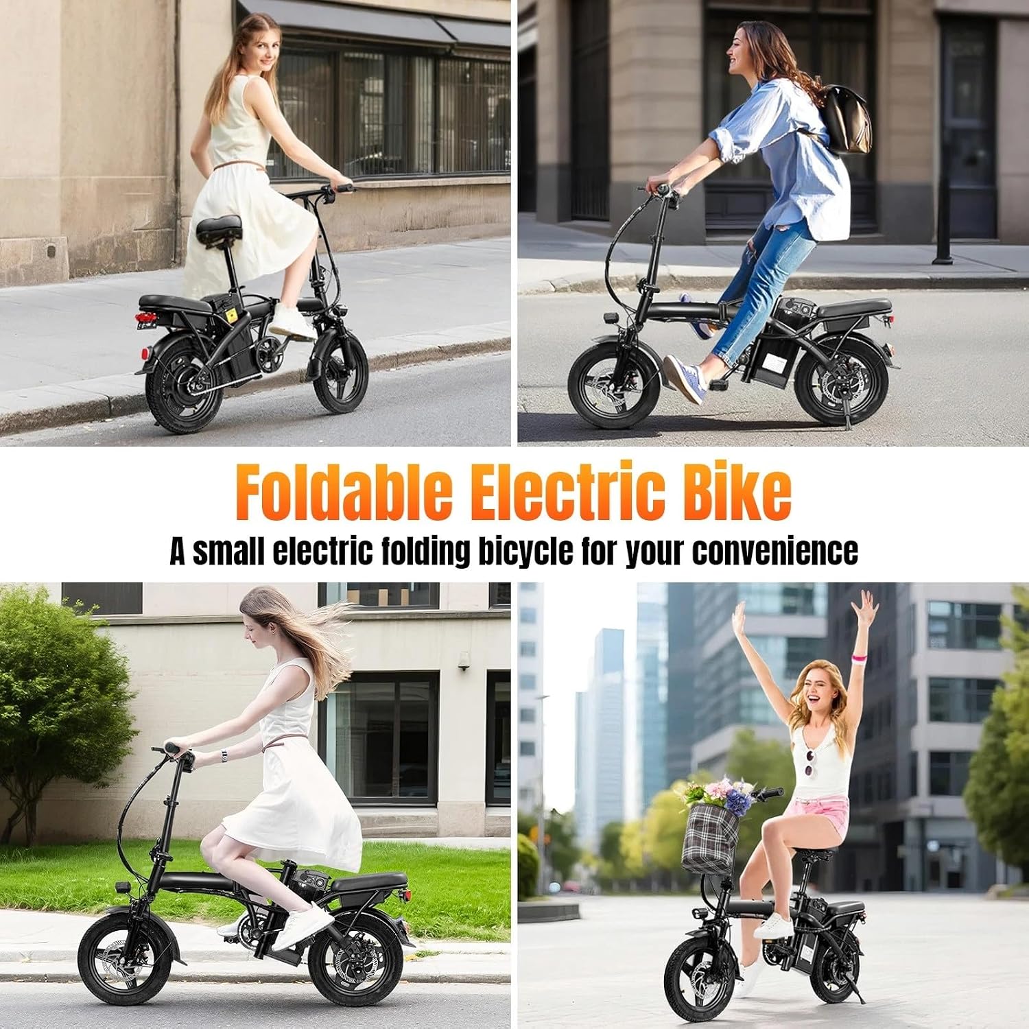 Foldable Electric Bike for Adults，23MPH & 38Miles Long Range Electric Bicycles，500W Motor 48V/12Ah Battery，14' Folding Mini ebikes for Teens，3-Speed & PAS Mode， Commuter City Certified E-Bike