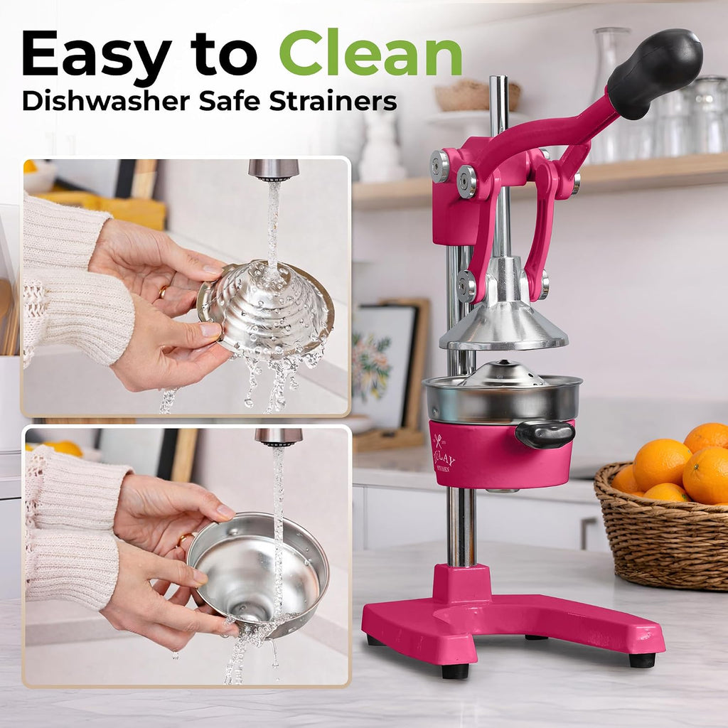 Zulay Kitchen Cast Iron Juicer - Heavy Duty Manual Juicer with Detachable Strainers for Easy Cleaning, Orange Juice Press for Citrus Fruits, Perfect for Bartenders, Juice Lovers & Health Enthusiasts