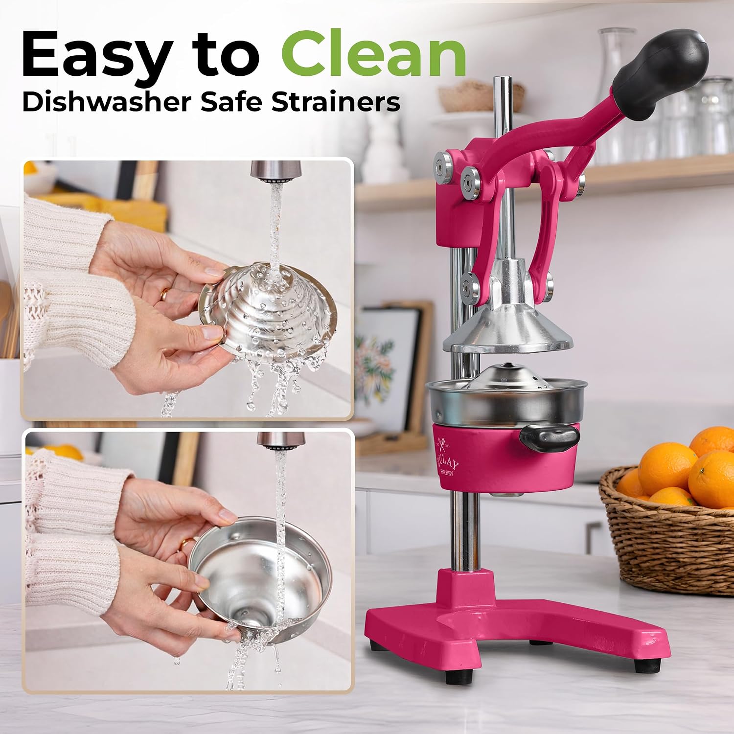 Zulay Kitchen Cast Iron Juicer - Heavy Duty Manual Juicer with Detachable Strainers for Easy Cleaning, Orange Juice Press for Citrus Fruits, Perfect for Bartenders, Juice Lovers & Health Enthusiasts