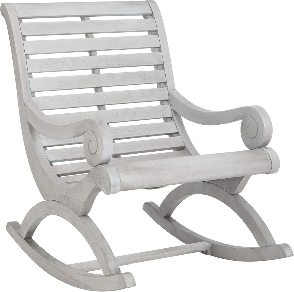 SAFAVIEH Outdoor - Sonora Rocking Chair - Grey - Solid Wood - Transitional British Slatted Design - Ideal for Patio, Deck, Porch, Backyard, 17.7' Seat Height (PAT7016A)