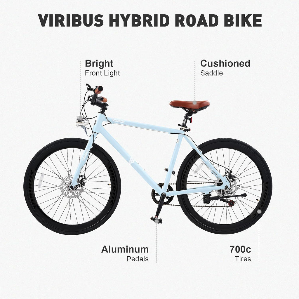 VIRIBUS Hybrid Bikes, 28 inch Mens Hybrid Bicycle 7 Speed with Lightweight Aluminum Frame & Disc Brakes, 700C Retro Vintage Adult Bike for Tall Men & City Commuters 85% Pre-Assembled