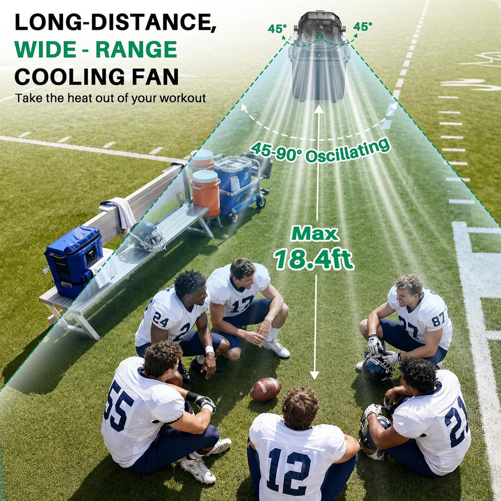 Ausic 12' 20L Portable Misting Fan, 30000mAh Fast Rechargeable Battery Water Cooling Fan, Oscillating Outdoor Fans with Adapter, LED Light, Timer, Caster, for Patios/Camping/Beach Summer Essentials