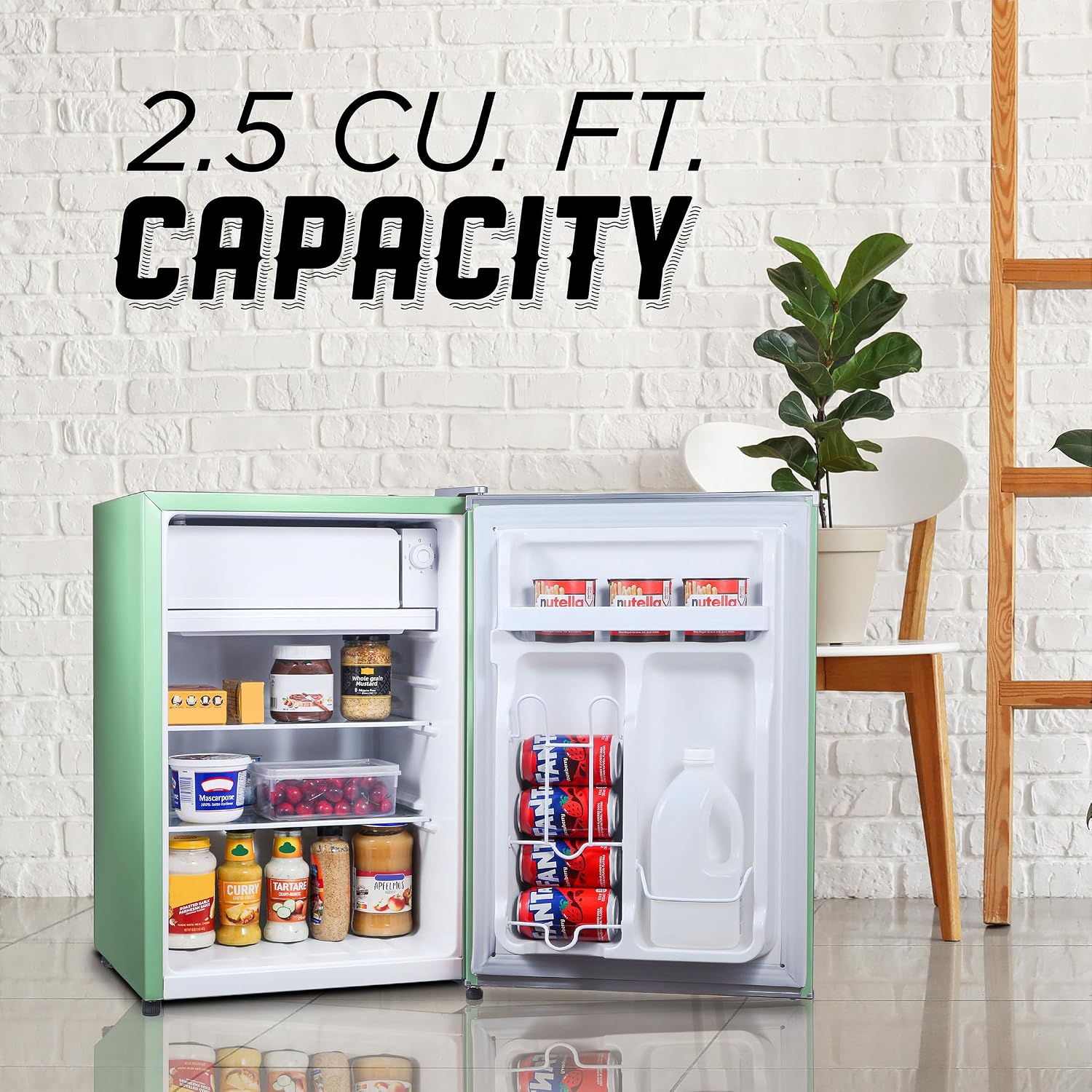 ICEBOX 2.5 Cu. Ft. Compact Refrigerator, ENERGY STAR Certified Small Refrigerator, Single Door Mini Fridge with Chiller Compartment, R600a Refrigerant, IBCR25MNT, Mint Green
