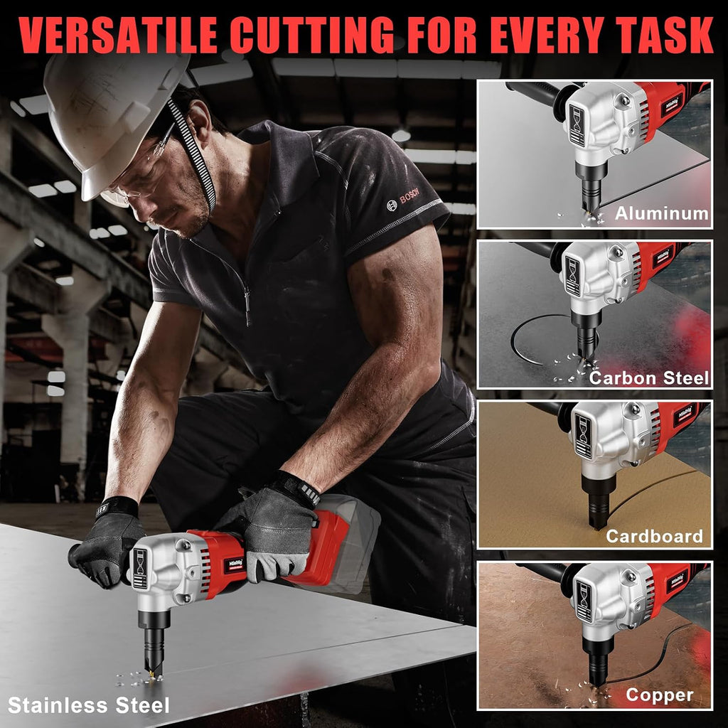 MtiolHig Cordless Metal Nibbler Compatible with Milwaukee 18V Battery (No Battery), 18-Gauge Electric Nibbler with Assist Handle & 2 Blades, 1900RPM Brushless Metal Cutter for Stainless Steel