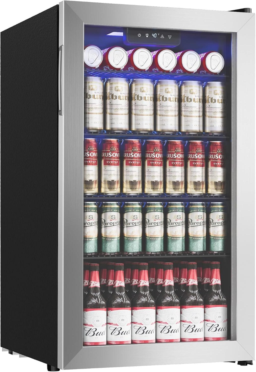 Icyglee Beverage Refrigerator Cooler - 126 Can Mini Fridge with Glass Door for Soda Beer or Wine, Beverage Cooler for Home, Office, Bar with Adjustable Removable Shelves, Silver