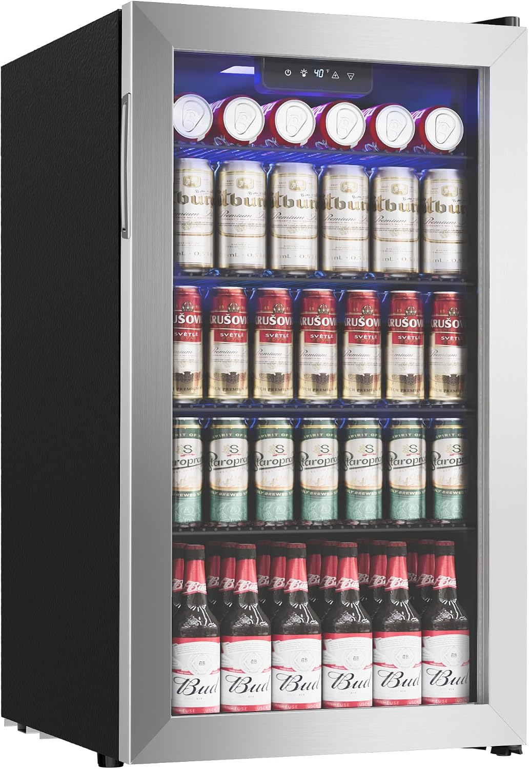 Icyglee Beverage Refrigerator Cooler - 126 Can Mini Fridge with Glass Door for Soda Beer or Wine, Beverage Cooler for Home, Office, Bar with Adjustable Removable Shelves, Silver