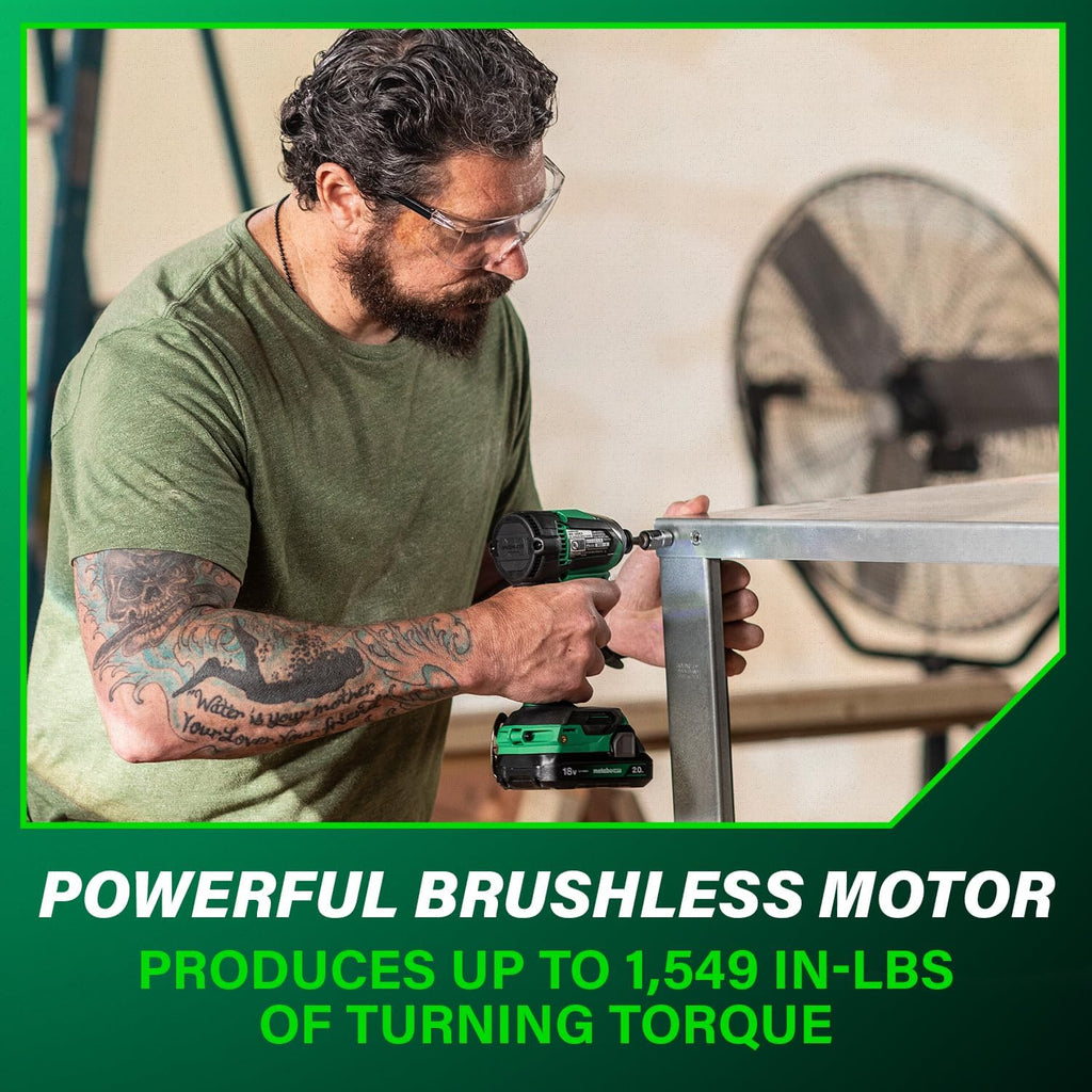 Metabo HPT 18V MultiVolt Cordless Brushless Driver Drill & Impact Driver Combo Kit, Power Tool Kit, 2 Lithium-Ion Metabo HPT Batteries and Charger, High Torque, Compact Lightweight Design, KC18DEXQB