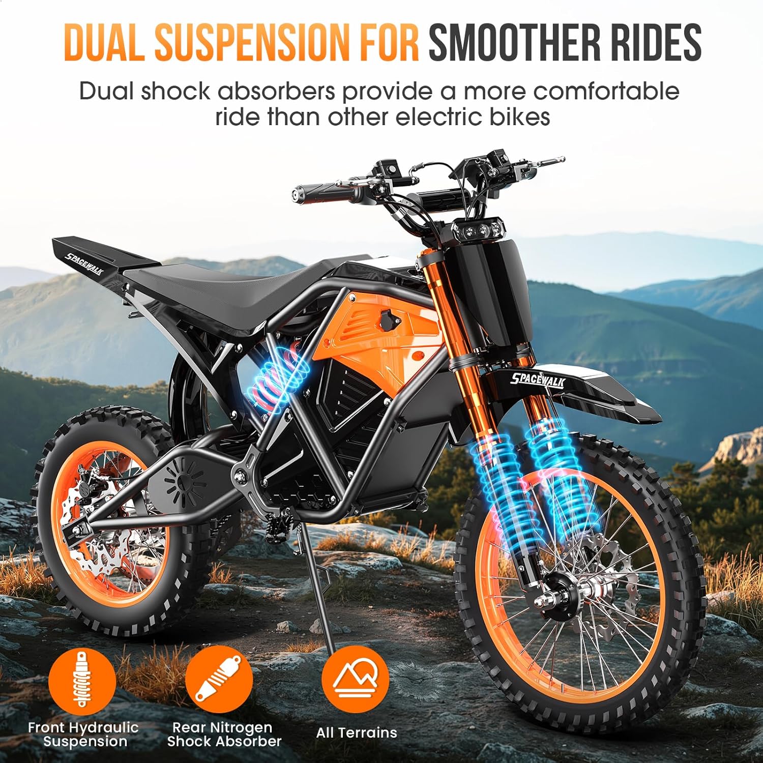 EILLEO Electric Dirt Bike for Adults Teens 48V, E Dirtbike Ebike with 3000W Motor, Electric Motorcycle with 14'/12' Fat Tire, 37.5MPH Hydraulic Brakes & Full Suspension, Fit Age 13+