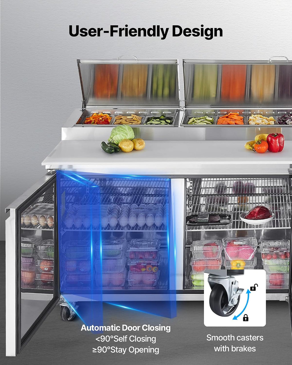 VEVOR 93'W Commercial Refrigerator, Pizza Prep Refrigerated Table, 19.3' Ultra Wide Countertop Food Prep Cooler, 30.8 Cu.Ft Single Door Salad Prep Fridge, 12 Pans Pizza Make Worktop with Cutting Board