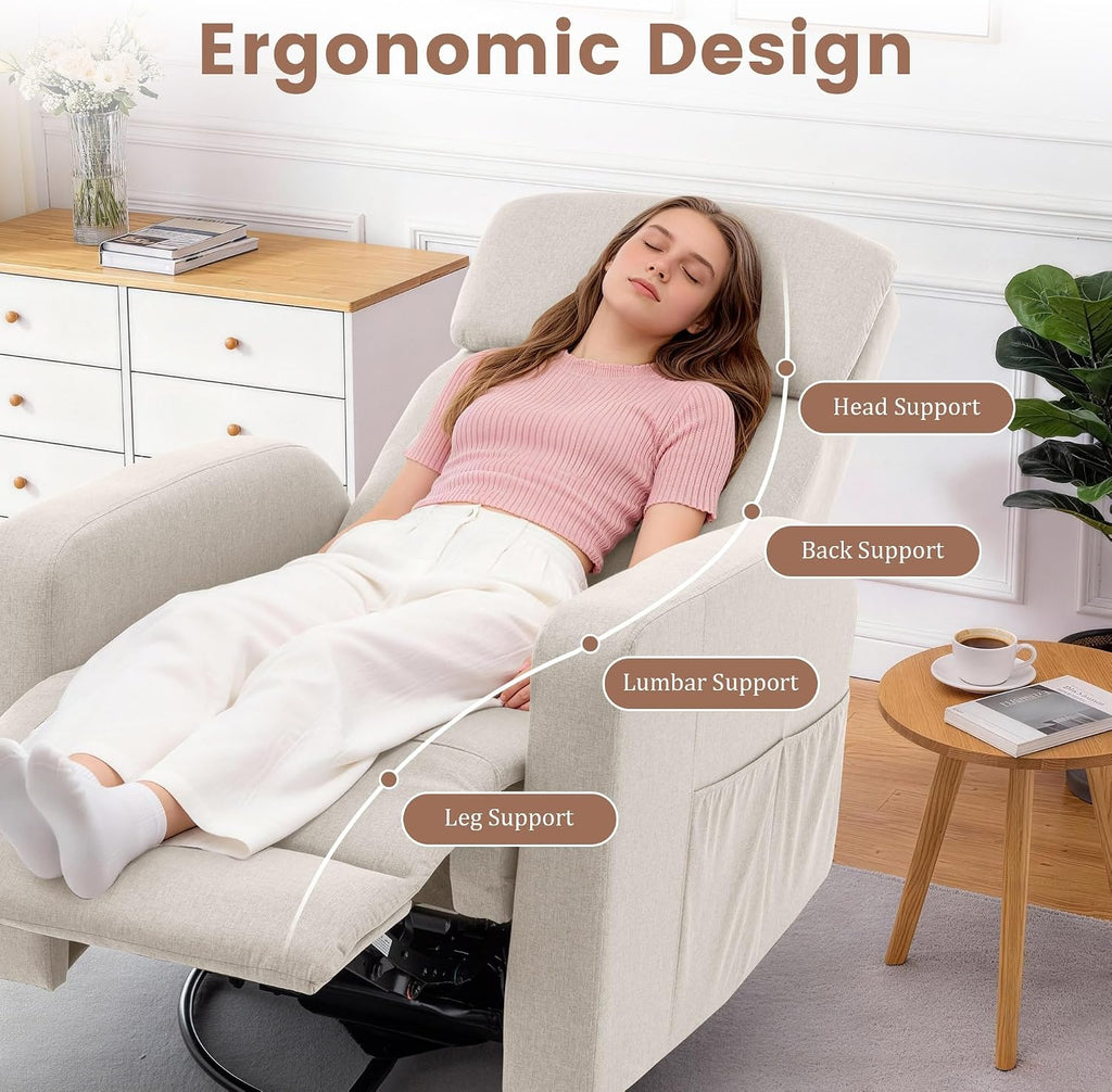 Korser Power Swivel Recliner Chairs for Adults, Electric Glider Rocking Chair Nursery, Glider Recliner Nursery Chair with Classified Side Pocket, Nursery Rocking Chairs with USB and Type-C Ports