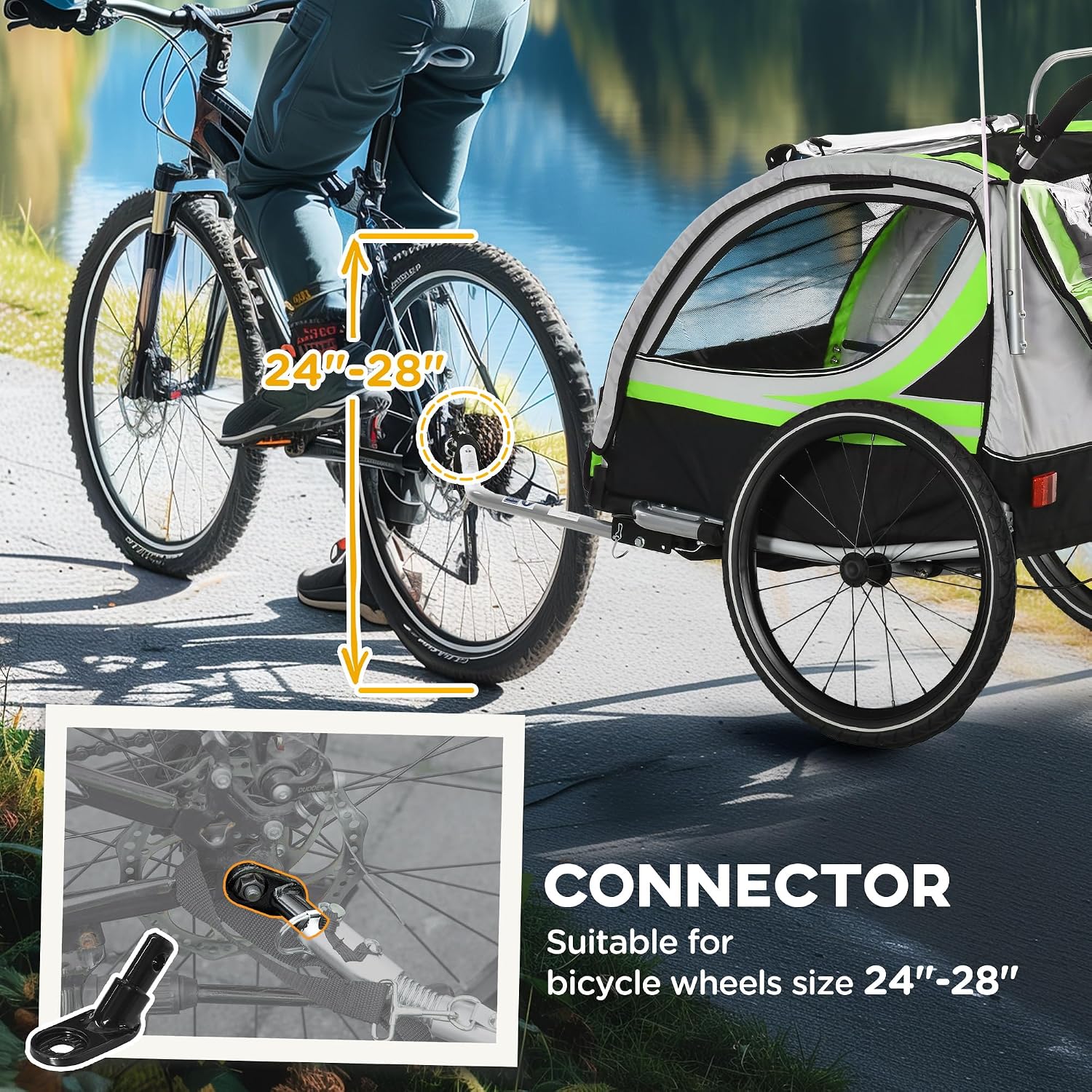 Aosom 3-in-1 Walk/Jog/Ride Child Baby Bike Trailer for Kids 2 Seater, High-Visibility Bike Stroller for Toddler Wagon, Weather-Strong Double Bicycle Trailer Accessory