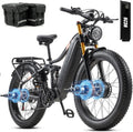 DAMSON Electric Bike for Adults Dual Motor AWD 5000W/3000W/1500W Peak 40MPH/30MPH Dirt Ebike, 52V/48V Max-Output Up to 65/80/120/160 Miles Long Range, 26' Full Suspension Fat Tire Mountains Bicycle