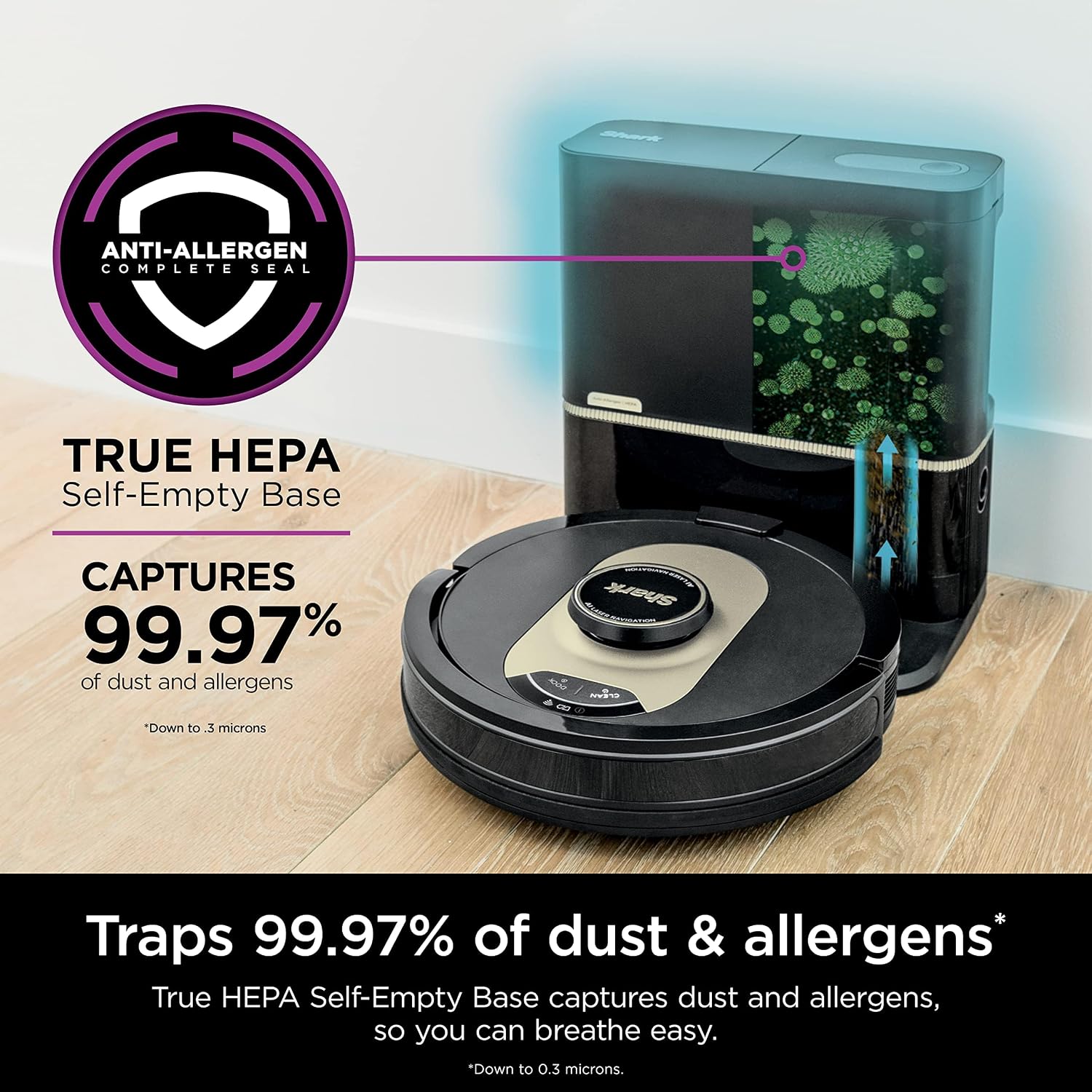 Shark AV2501AE AI Robot Vacuum with XL HEPA 60-Day Self-Empty Base, LIDAR Navigation, Perfect for Pet Hair, Compatible with Alexa/Wi-Fi, Carpet & Hard Floor, Black (Renewed)