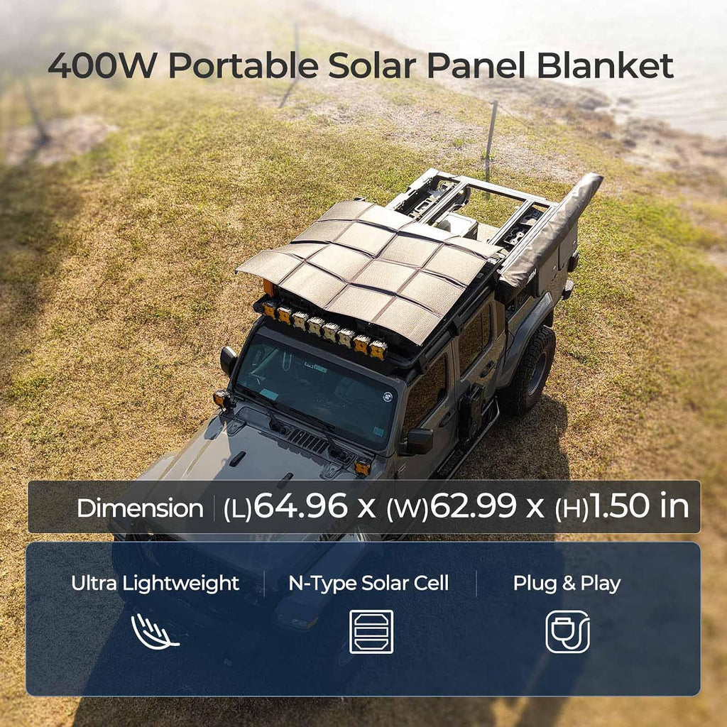 RENOGY REGO 400W Portable Solar Panel, Renogy Solar Blanket N-Type Foldable Solar Panel, 25% High Efficiency, Lightweight Solar Panel Charger for Camping, RV, Marine, SUV, Off Grid Applications