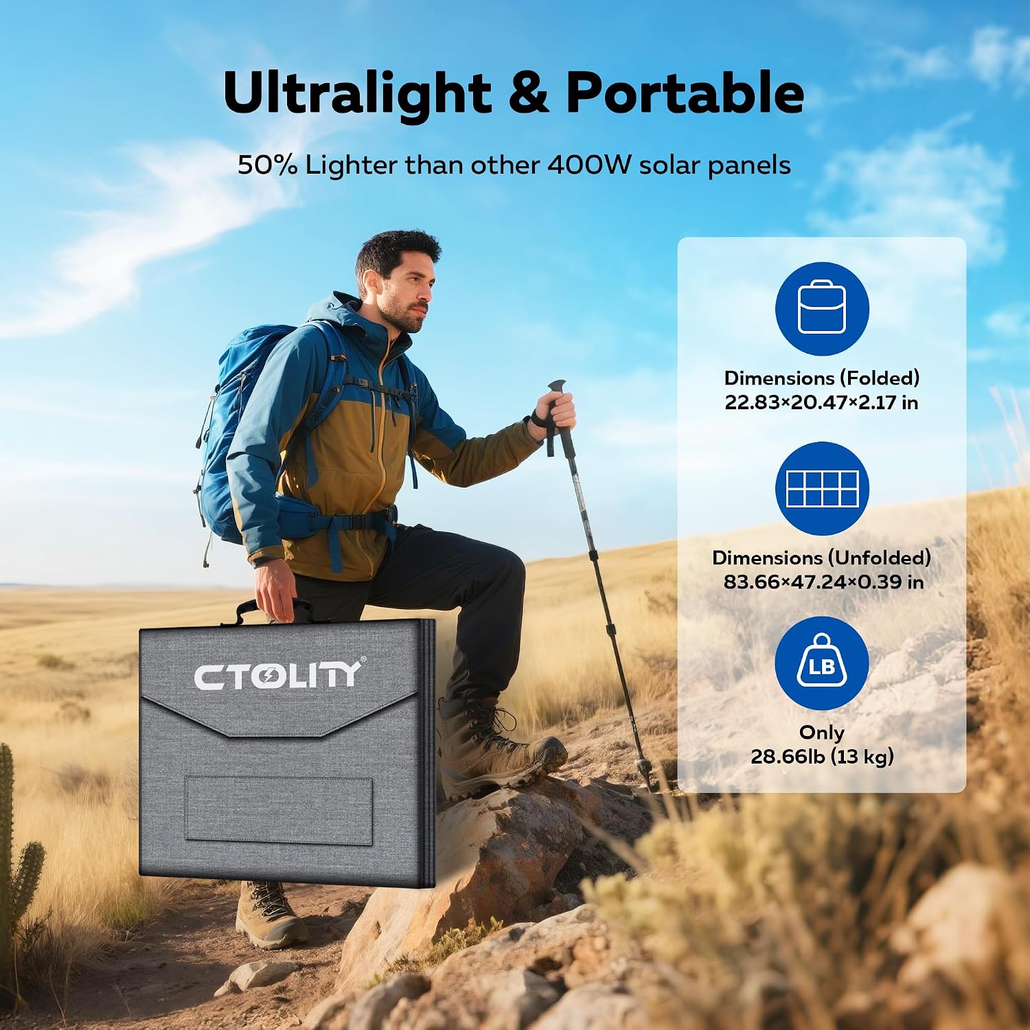 400W Portable Solar Panel for Power Station,23.7% High Efficiency,Foldable Solar Panel Charger with Adjustable Kickstand for Solar Generators, RVs, Camping, Outdoor Use,Emergency Power Supply