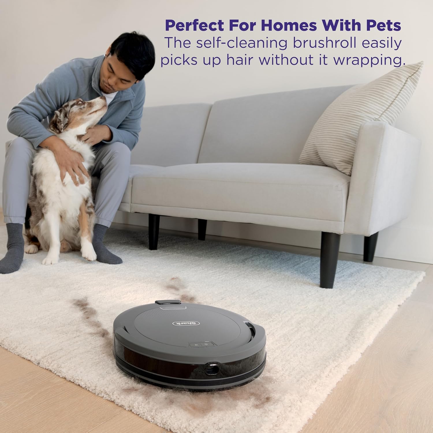 Shark Navigator Robot Vacuum and Self-Empty Base with Bagless 60-Day Capacity Self-Empty Base, SmartPath Navigation, Powerful Pet Hair Pickup, Anti-Hair Wrap, For Carpets & Hard Floors, Grey, RV2120AE