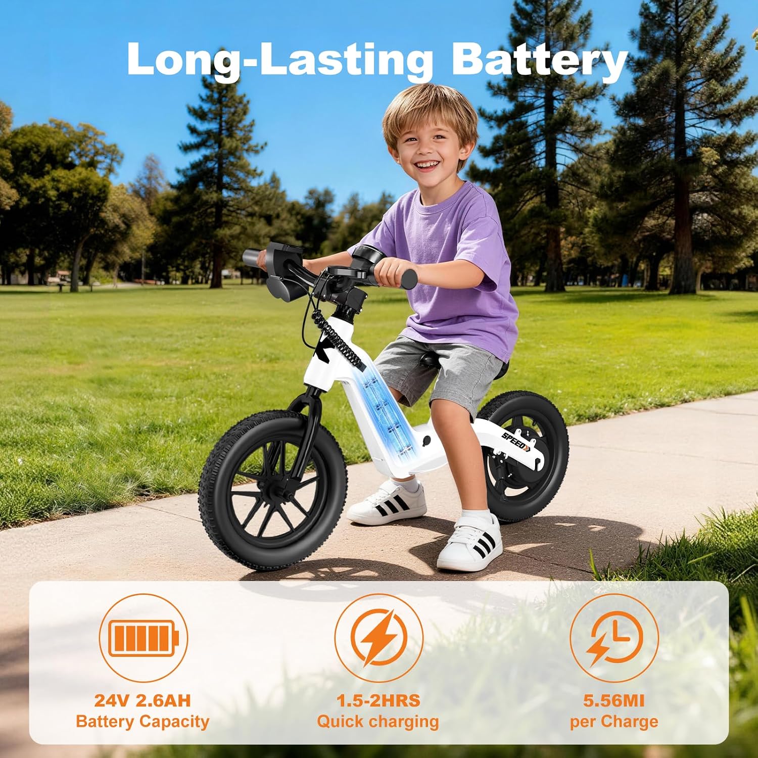 YunTopKids Electric Balance Bike for Kids Ages 3-5, 12 Inch Tires,Safe Start,3 Speeds up to 9.3 MPH,LCD,180W 24V Kids Electric Bike with Adjustable Seat,Fast Charger,LED Light