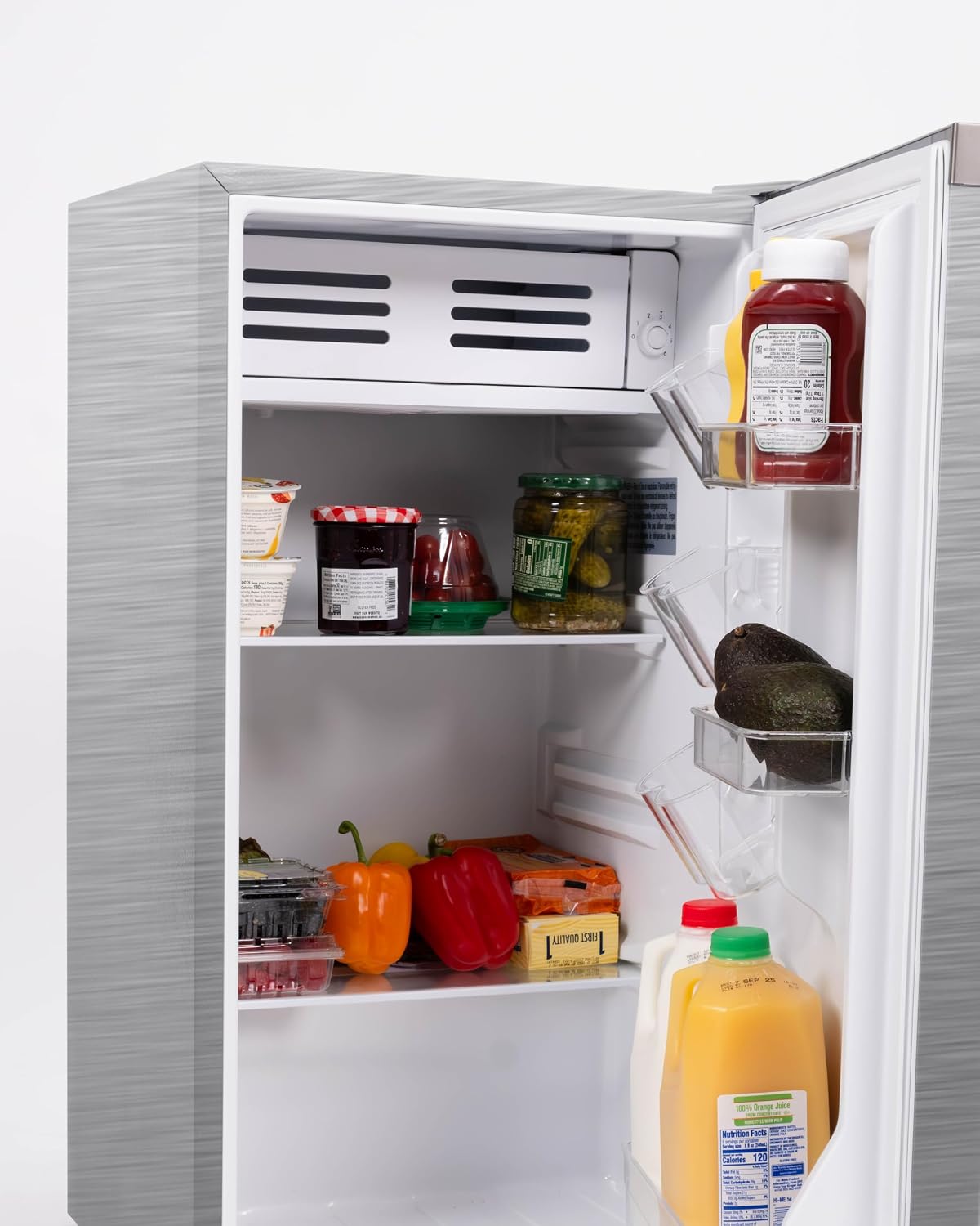 Frigidaire Mini Refrigerator, Compact Freezer Compartment, Adjustable Thermostat Control, Reversible Door, Contemporary Series, 3.2 cu ft, Platinum