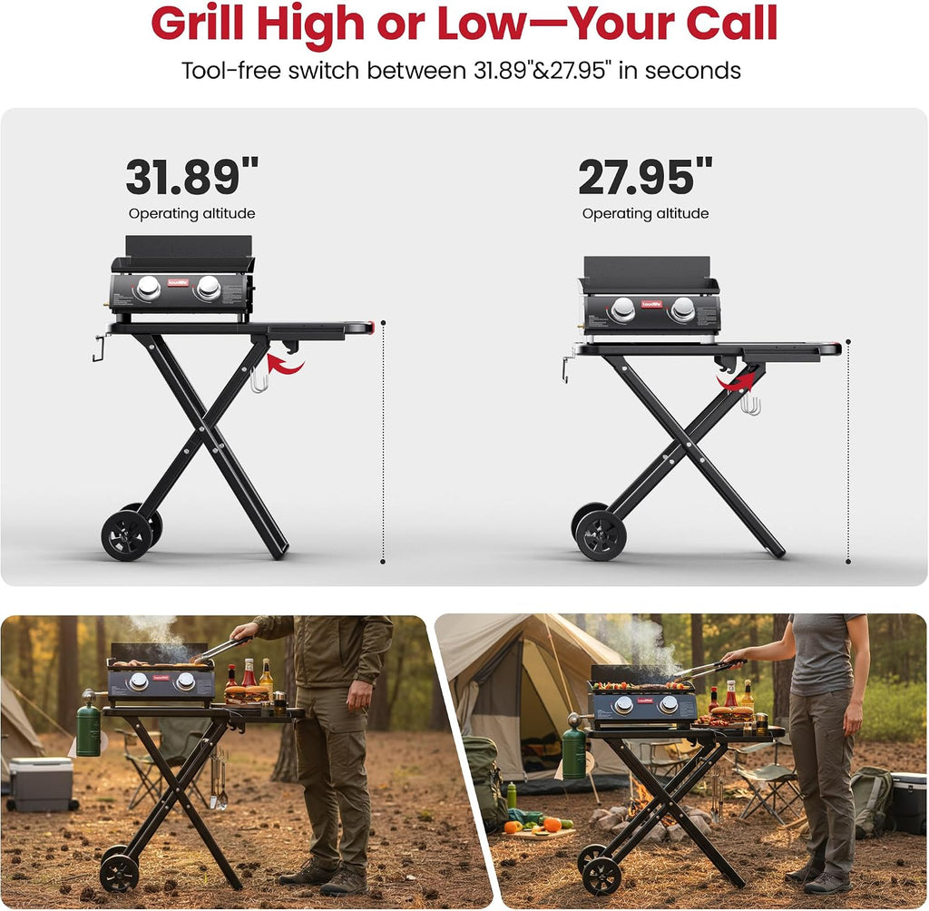 Laudlife Portable Propane Gas Griddle with Collapsible Stand, Non-Stick Enameled Cast Iron, 342 SQ.IN Cooking Space, 2 Burners Flat Top Griddles for Camping, Tailgating, Outdoor Cooking