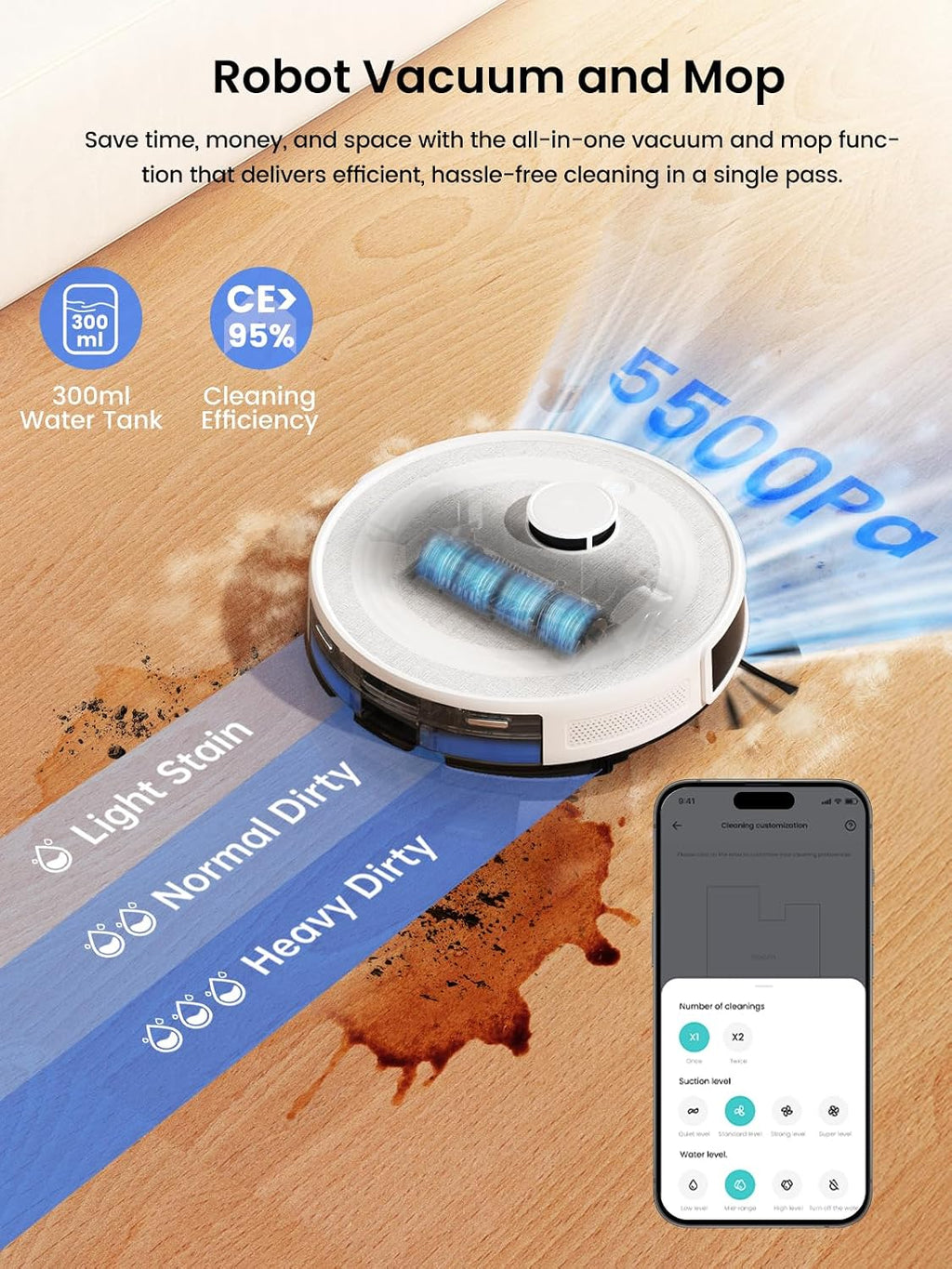 Lefant LiDAR Robot Vacuum and Mop, 90-Day Self-Emptying, 190° PSD Obstacle Avoidance, Customized Cleaning, Multi-Floor Mapping, 5500Pa Strong Suction, 140 Min Runtime, WiFi/Alexa/APP/iWatch, M2 Pro
