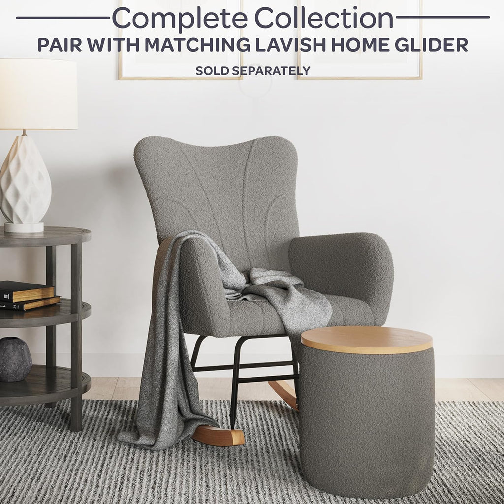 Rocking Chair - Teddy Fabric Upholstered Chair with Padded Seat and Contoured Armrests - Ergonomic Modern Rocker for Bedroom by Lavish Home (Gray)