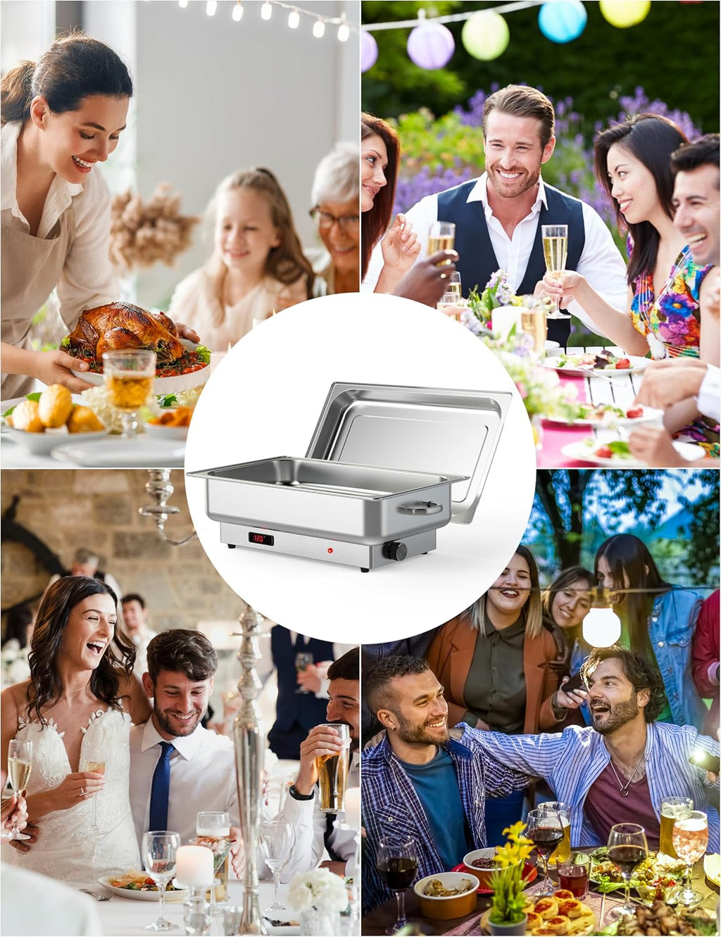 GarveeHome 2 Pack Electric Chafing Dish Buffet Set 9 QT Buffet Servers and Warmers Digital Display Temperature Warming Tray Stainless Steel Food Warmer for Parties Weddings Caterings