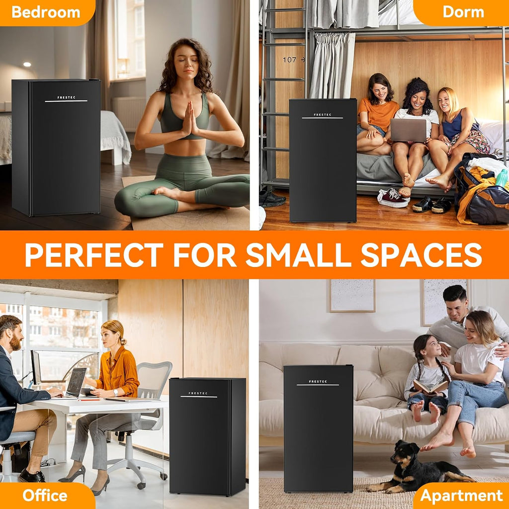 3.2 Cu. Ft. Single Door Mini Fridge with Freezer, Adjustable Thermostat, Energy Saving Low Noise Small Refrigerator for Bedroom Office Dorm, Black