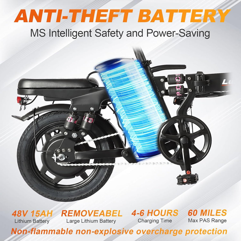 Lightweight Folding Mini Electric Bike for Adults–14 Inch Electric Bicycles Ebike,2000W/1000W, 40/28MPH,52V 25Ah & 48V 15Ah,60-80mi Range, Removable Battery