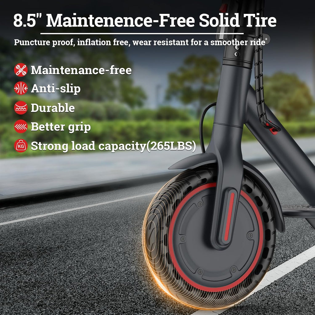 Qlaway Electric Scooter for Adults, 350W/500W Motor, 16-22 Miles Range, 8.5'/10' Solid Tires, Dual Braking & Suspension, Folding Portable Commuting E-Scooter with App