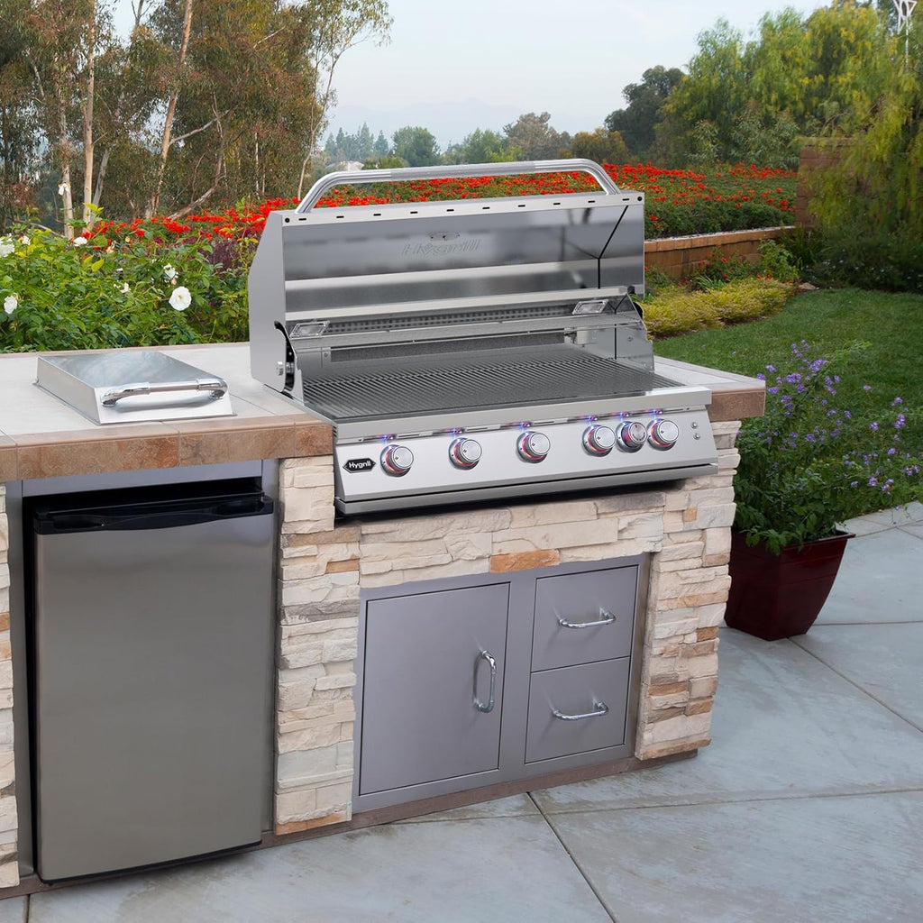 Hygrill Premium XTR 40-Inch Built In Grill, Stainless Steel 5-Burner Grill Head for Outdoor Kitchen with Rear Infrared Burner and LED Lights, Liquid Propane