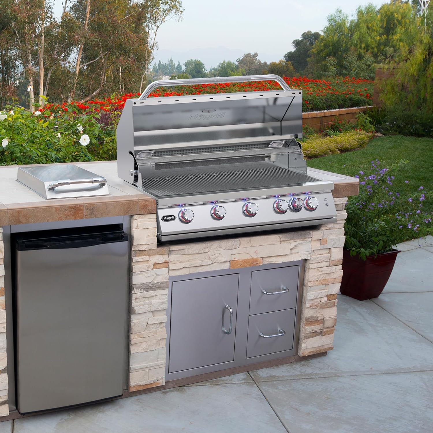 Hygrill Premium XTR 40-Inch Built In Grill, Stainless Steel 5-Burner Grill Head for Outdoor Kitchen with Rear Infrared Burner and LED Lights, Natural Gas