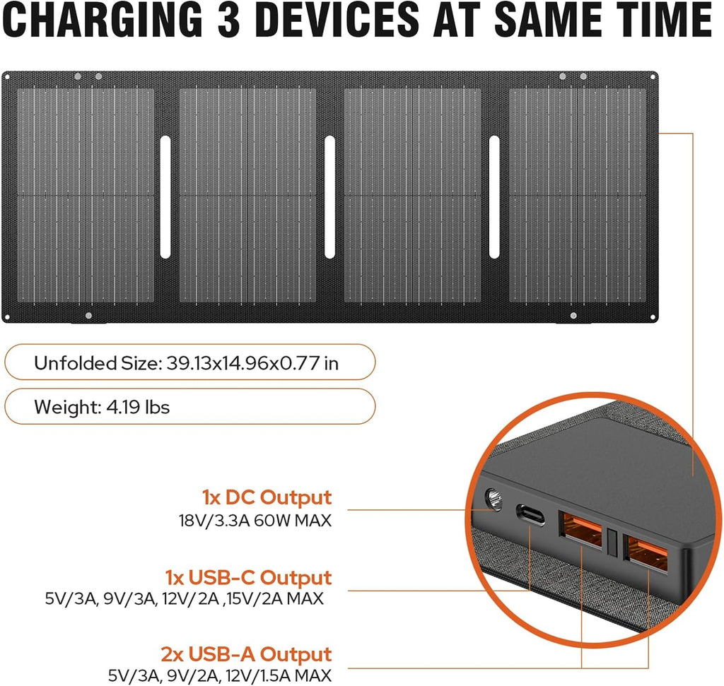 Portable Power Station with Foldable Solar Panel 60W Included, 110V 100W AC Outlet Portable Solar Power Pack Generator with Panels, Camping Power Bank for Laptop Smart Device RV Outdoor Backup
