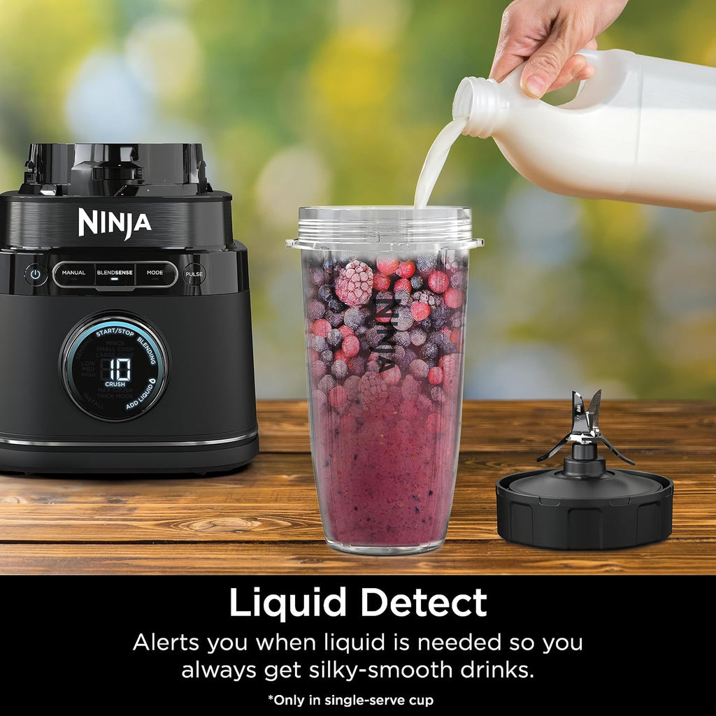 Ninja Full Size & Personal Blender I All-in-One | For-Smoothies, Food and More | BlendSense Tech I Includes 72 oz. Pitcher & (2) 24 oz. To-Go Cups with Lids | 1800 Peak Watt | Black | TB301