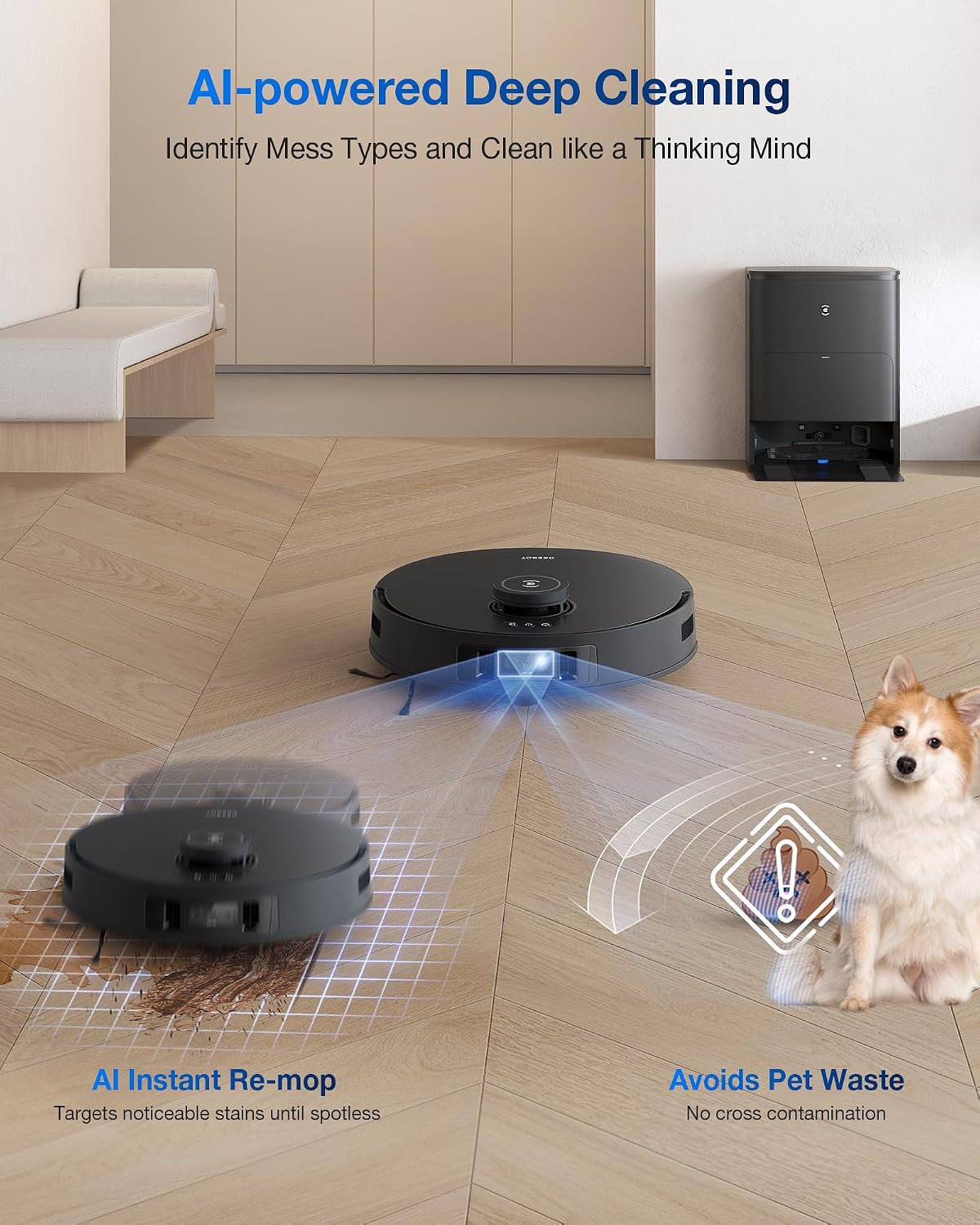 ECOVACS DEEBOT T30S Robot Vacuum and Mop, 11000Pa, ZeroTangle Technology, TruEdge Adaptive Edge Mopping, Hot Water Mop Washing, Self-Emptying, Self Refilling, Auto-Mop Lifting, Obstacle Avoidance