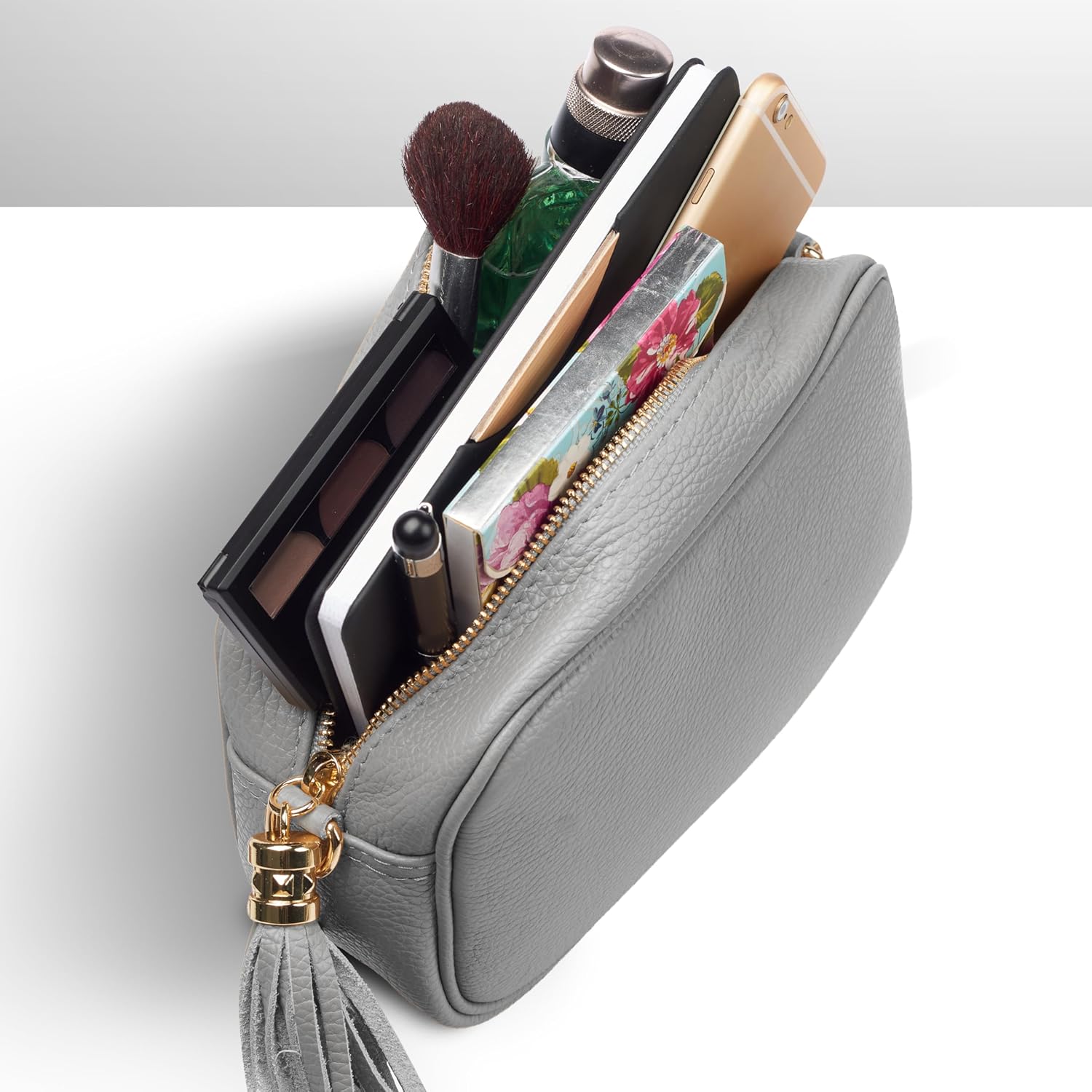 Italian Calf Leather Crossbody Bag for Women with Tassel Zipper | Small Camera Purse Shoulder Handbag Pocketbook