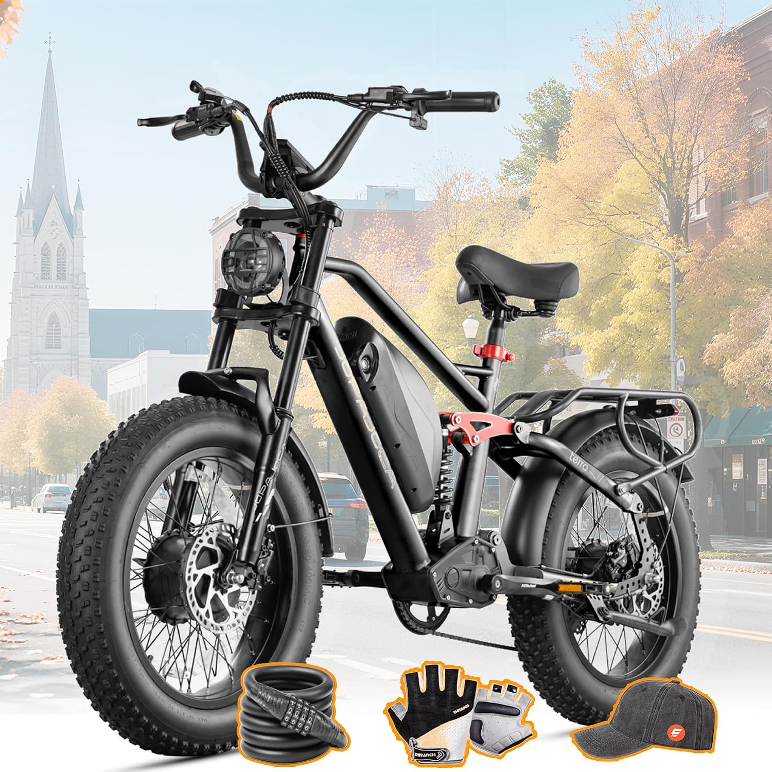 eAhora Terra/Luna [2025] Dual Motor Electric Bike for Adult, 3000W/1500W | 33MPH | 20/15Ah | 80 Miles Long Range | 20'*4.0 Fat Tires | Full Suspension | for Coummute | Delivery | Women | Men