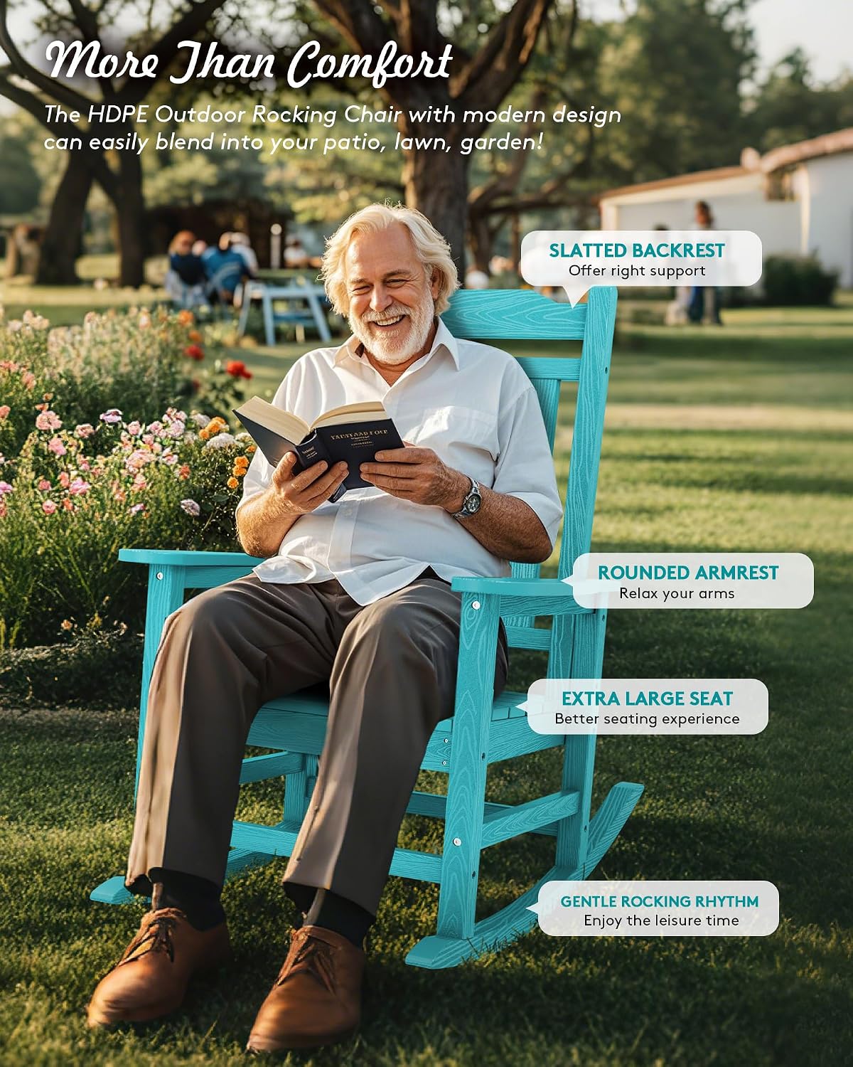 SERWALL Oversized Rocking Chair Outdoor, HDPE Outdoor Rocking Chair, Aruba