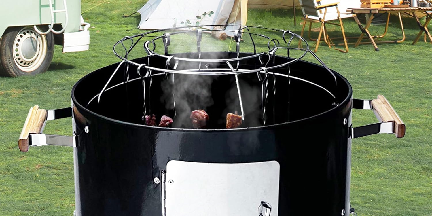 20.5' Smoker grill XXL built in thermometer Air vent 2 pcs doors Multi-Layer heavy duty Smoke BBQ with Rib hanger set with 4 Hooks Parties backyard