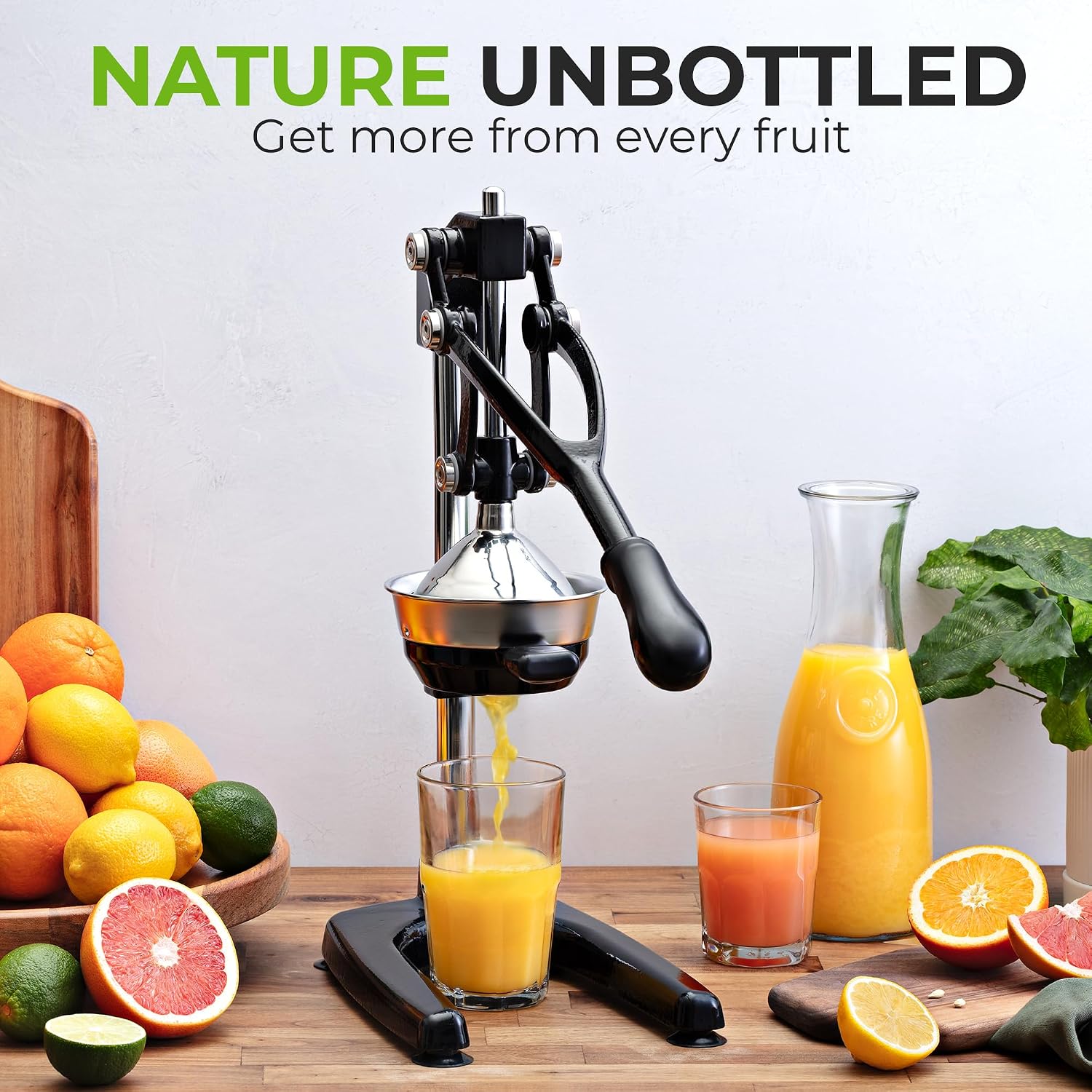 Zulay Kitchen Puplerizer 9 in 1 Cast Iron Juicer - Easy-to-Clean Heavy-Duty Manual Juicer with Presser Attachment to Juice All Types of Fruits! Extra Tall with Stainless Steel Bowl - Black