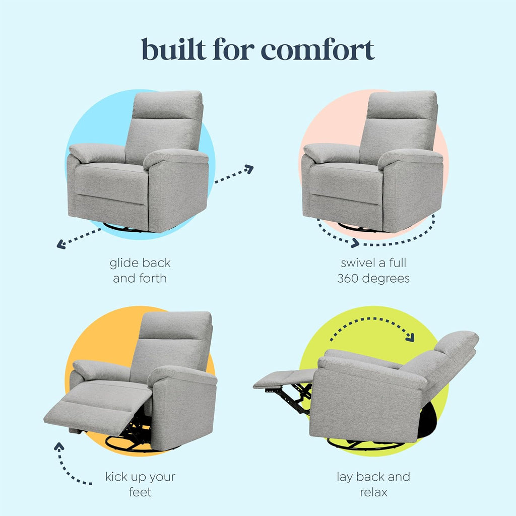 Suzy Glider Recliner Nursery Chair - Glider Rocking Chair for Nursery and Living Room - GREENGUARD Gold, FSC & Certi-PUR US Certified - 360° Swivel Rocker Recliner Chair (Frost Grey)