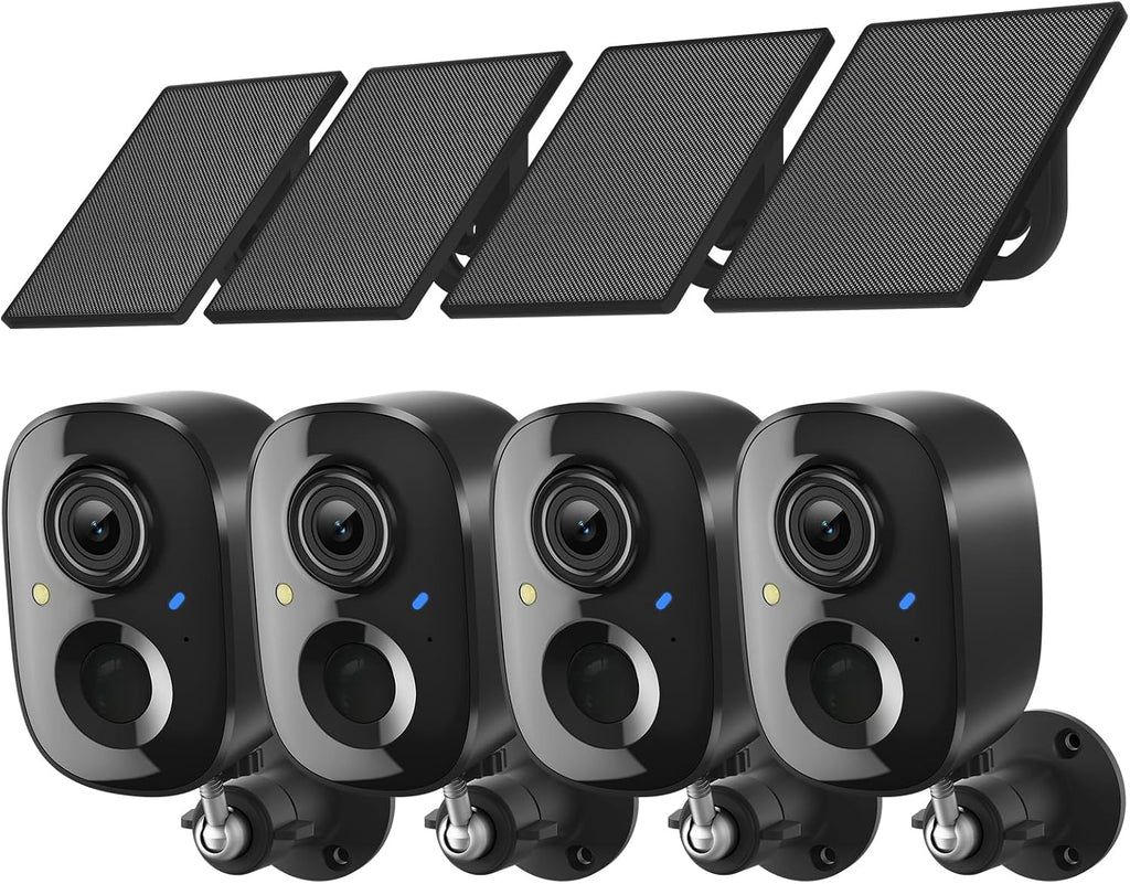 2K FHD Security Camera Wireless Outdoor Cameras for Home Security,AI Human Detection,Instant Alert,Color Night Vision,SD/Cloud Storage,Solar/Battery Powered,2.4G WIFI Only,Spotlight,Siren Alarm,4 Pack